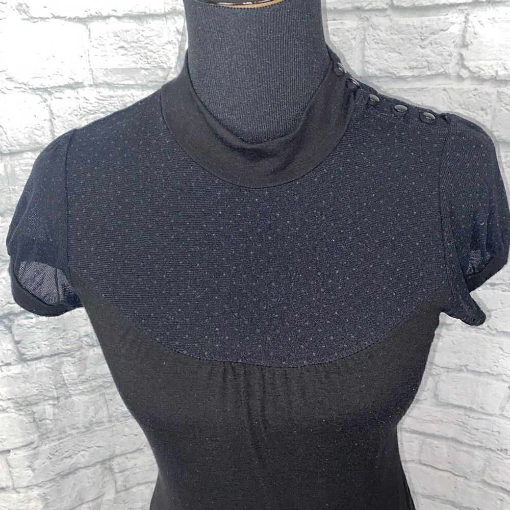 Forever21 mock collar short sleeve baby doll top w/shoulder buttons black sz MED - Picture 2 of 13